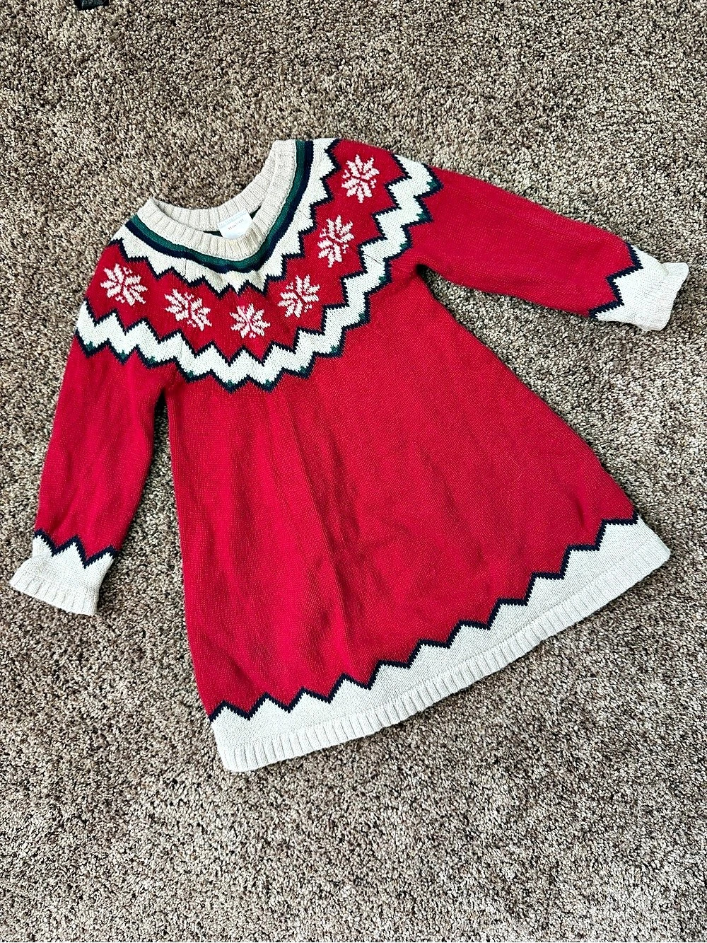 Hanna Andersson Holiday Fair Isle Sweater Dress Girls 2T Red & White